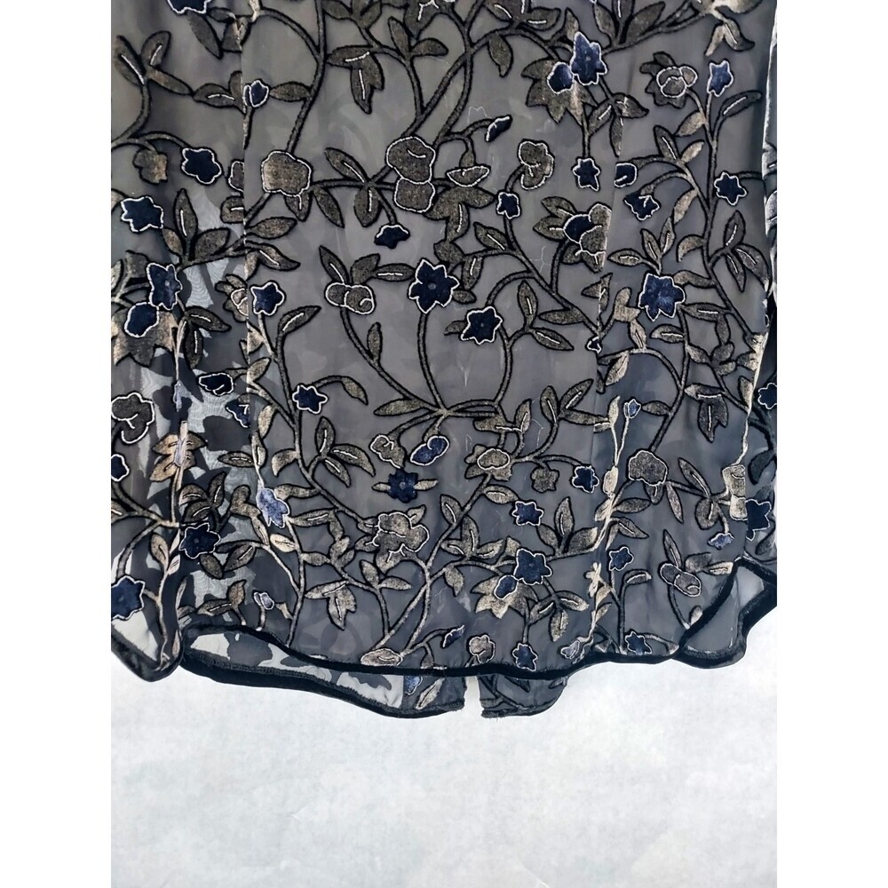 Anis A Velvet Burnout Blouse Women S Silk Floral Black Asian Inspired Frog Clasp - Picture 15 of 16